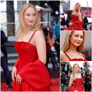 Jennifer Lawrence commands attention in a breathtaking red gown at the Cannes premiere of Bread and Roses
